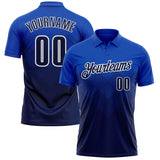 Custom Thunder Blue Navy-White 3D Gradient Square Shape Performance Polo Shirt