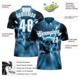 Custom Shadow Blue White 3D Lightning Skull Bowling Performance Polo Shirt