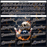 Custom Navy Vegas Gold 3D Flame Leopard Print Skull Bowling Performance Polo Shirt