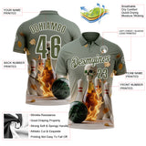 Custom Gray Olive-White 3D Flame Gem Skull Bowling Performance Polo Shirt