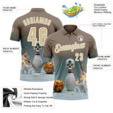 Custom Gray Vegas Gold-White 3D Flame Gem Skull Bowling Performance Polo Shirt