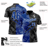 Custom Graffiti Pattern Royal Black-White 3D Scratch Performance Polo Shirt