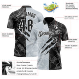 Custom Graffiti Pattern Black Silver-White 3D Scratch Performance Polo Shirt