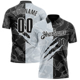 Custom Graffiti Pattern Black Silver-White 3D Scratch Performance Polo Shirt