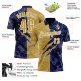 Custom Graffiti Pattern Old Gold Navy-White 3D Scratch Performance Polo Shirt