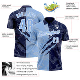 Custom Graffiti Pattern Light Blue Navy-White 3D Scratch Performance Polo Shirt
