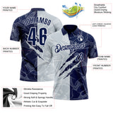 Custom Graffiti Pattern Navy Silver-White 3D Scratch Performance Polo Shirt