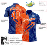 Custom Graffiti Pattern Orange Royal-White 3D Scratch Performance Polo Shirt