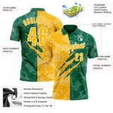 Custom Graffiti Pattern Gold Kelly Green-White 3D Scratch Performance Polo Shirt