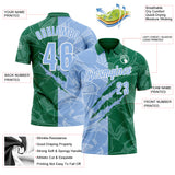 Custom Graffiti Pattern Light Blue Kelly Green-White 3D Scratch Performance Polo Shirt