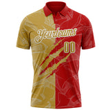Custom Graffiti Pattern Old Gold Red-White 3D Scratch Performance Polo Shirt