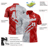 Custom Graffiti Pattern Gray Red-White 3D Scratch Performance Polo Shirt