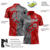 Custom Graffiti Pattern Steel Gray Red-White 3D Scratch Performance Polo Shirt