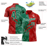 Custom Graffiti Pattern Kelly Green Red-White 3D Scratch Performance Polo Shirt