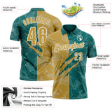 Custom Graffiti Pattern Old Gold Teal-White 3D Scratch Performance Polo Shirt