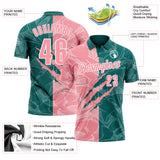 Custom Graffiti Pattern Medium Pink Teal-White 3D Scratch Performance Polo Shirt