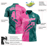 Custom Graffiti Pattern Pink Teal-White 3D Scratch Performance Polo Shirt