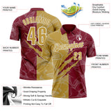 Custom Graffiti Pattern Old Gold Crimson-White 3D Scratch Performance Polo Shirt