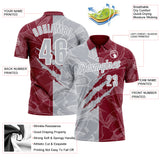 Custom Graffiti Pattern Gray Crimson-White 3D Scratch Performance Polo Shirt