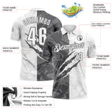 Custom Graffiti Pattern White-Steel Gray 3D Scratch Performance Polo Shirt
