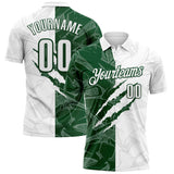 Custom Graffiti Pattern White-Green 3D Scratch Performance Polo Shirt