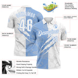 Custom Graffiti Pattern White-Light Blue 3D Scratch Performance Polo Shirt