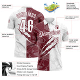 Custom Graffiti Pattern White-Burgundy 3D Scratch Performance Polo Shirt