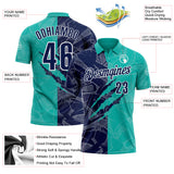 Custom Graffiti Pattern Navy Aqua-White 3D Scratch Performance Polo Shirt
