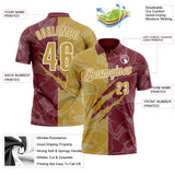Custom Graffiti Pattern Old Gold Burgundy-White 3D Scratch Performance Polo Shirt