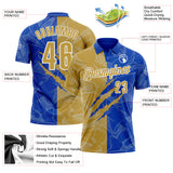 Custom Graffiti Pattern Old Gold Thunder Blue-White 3D Scratch Performance Polo Shirt