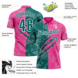 Custom Graffiti Pattern Teal Pink-White 3D Scratch Performance Polo Shirt