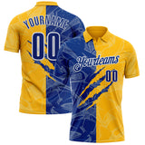 Custom Graffiti Pattern Royal Gold-White 3D Scratch Performance Polo Shirt