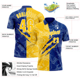 Custom Graffiti Pattern Yellow Royal-White 3D Scratch Performance Polo Shirt