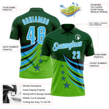 Custom Green Sky Blue Black-White 3D Pattern Design Star Performance Polo Shirt