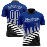 Custom Royal Black Gray-White 3D Pattern Design Geometric Shapes Performance Polo Shirt