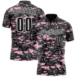 Custom Black Steel Gray Light Pink-White 3D Pattern Design Splash Performance Polo Shirt