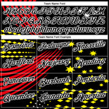 Custom Black Fire Red Light Yellow-White 3D Pattern Design Star And Geometric Shapes Performance Polo Shirt