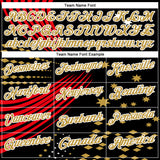 Custom Black Old Gold Fire Red-White 3D Pattern Design Star And Geometric Shapes Performance Polo Shirt