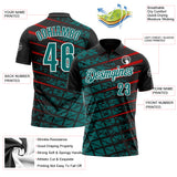 Custom Black Teal Red-White 3D Pattern Design Grid And Fragment Art Performance Polo Shirt