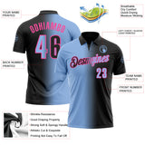 Custom Black Light Blue-Pink 3D Gradient Fashion Performance Polo Shirt