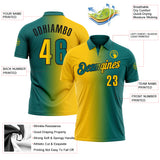 Custom Teal Yellow-Black 3D Gradient Fashion Performance Polo Shirt