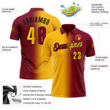 Custom Maroon Gold-Black 3D Gradient Fashion Performance Polo Shirt