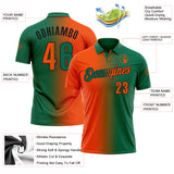 Custom Kelly Green Orange-Black 3D Gradient Fashion Performance Polo Shirt