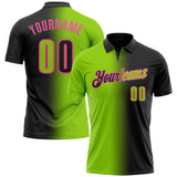 Custom Black Neon Green-Pink 3D Gradient Fashion Performance Polo Shirt