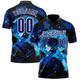 Custom Blue Royal-White 3D Pattern Design Dark Blue Ribbon Colorectal Cancer Awareness Colon Performance Polo Shirt