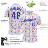 Custom White Purple-Ice Blue 3D Pattern Design Perwinkle Ribbon Gastric Cancer Awareness Hearts Performance Polo Shirt