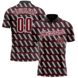 Custom Black Crimson-White 3D Pattern Design Burgundy And White Ribbon Head And Neck Cancer Cancer Awareness Performance Polo Shirt