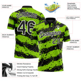 Custom Black Neon Green-White Paint Splash Stripe Performance Polo Shirt