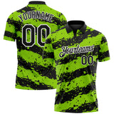 Custom Black Neon Green-White Paint Splash Stripe Performance Polo Shirt