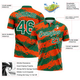 Custom Kelly Green Orange-White Paint Splash Stripe Performance Polo Shirt